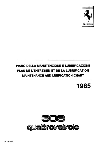 308 Quattrovavole Maintenance and Lubrication Chart